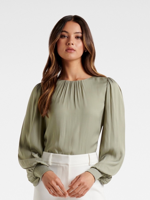 

Forever New Green Sarah Satin Balloon Sleeve Top