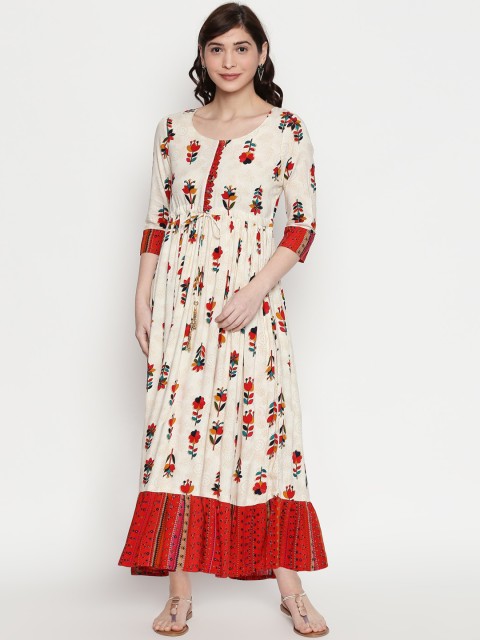 

ZRI Women Red & Beige Floral Printed Anarkali