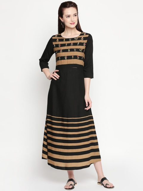 

ZRI Women Black Yoke Design Floral Embroidered Kurta