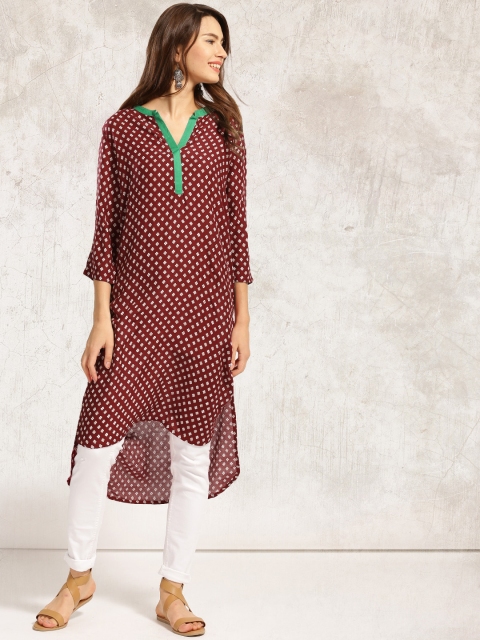 

Anouk Women Maroon Floral Print Straight Kurta