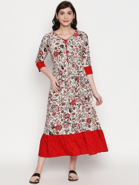 

ZRI Women Red Floral Printed Ethnic Fit & Flare Dress