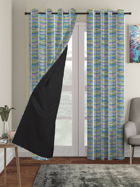 

HOUZZCODE Set Of 2 Multicoloured Black Out Door Curtain, Multi