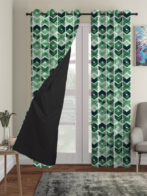 

HOUZZCODE Set Of 2 Green Geometric Printed Blackout Door Curtains