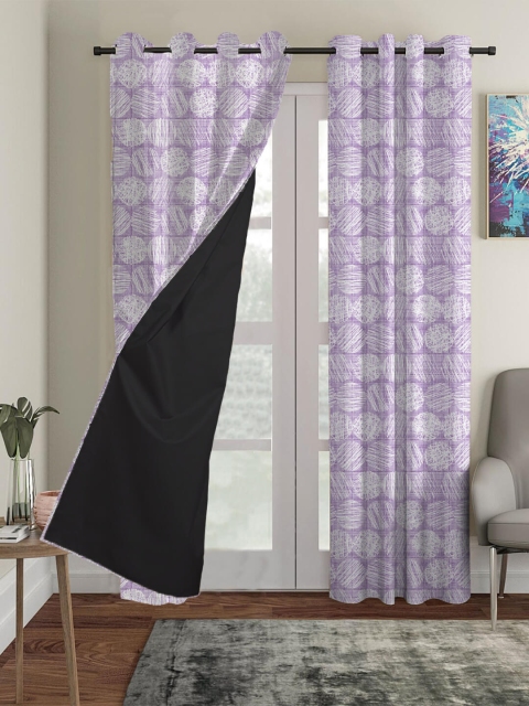 

HOUZZCODE Purple & Grey Set of 2 Geometric Black Out Door Curtain