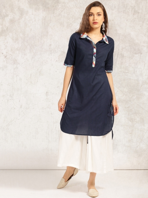 

Anouk Women Navy Solid Straight Kurta, Navy blue