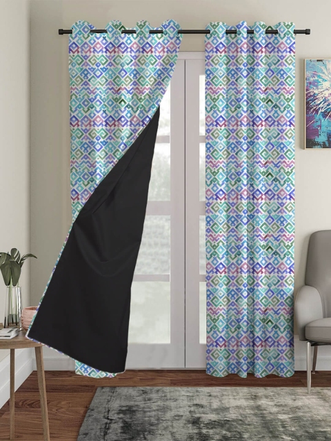 

HOUZZCODE Set Of 2 Blue & Pink Black Out Window Curtain