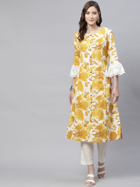 

Divena Women Mustard Yellow Printed Floral Kurta