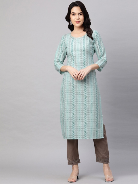 

FASHOR Women Green Striped Kurta