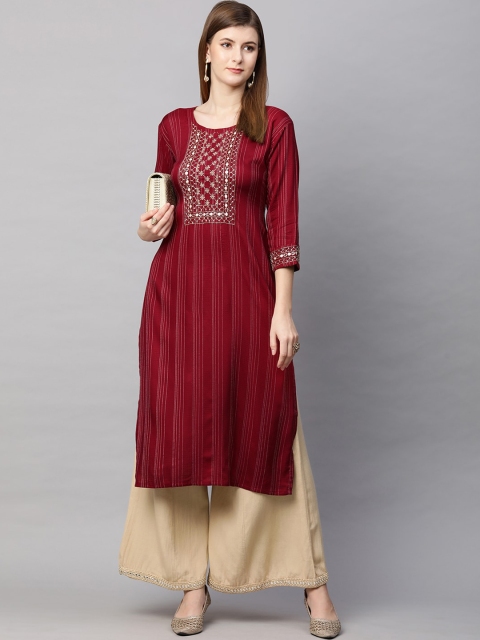 

FASHOR Women Maroon Ethnic Motifs Yoke Design Kurta