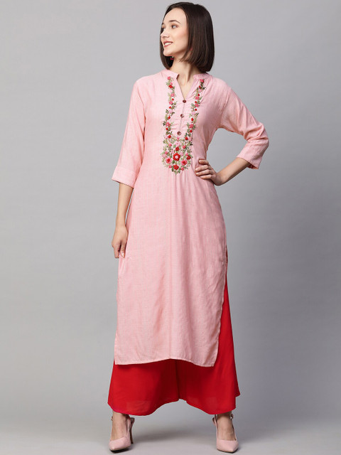 

FASHOR Women Pink Ethnic Motifs Embroidered Kurta