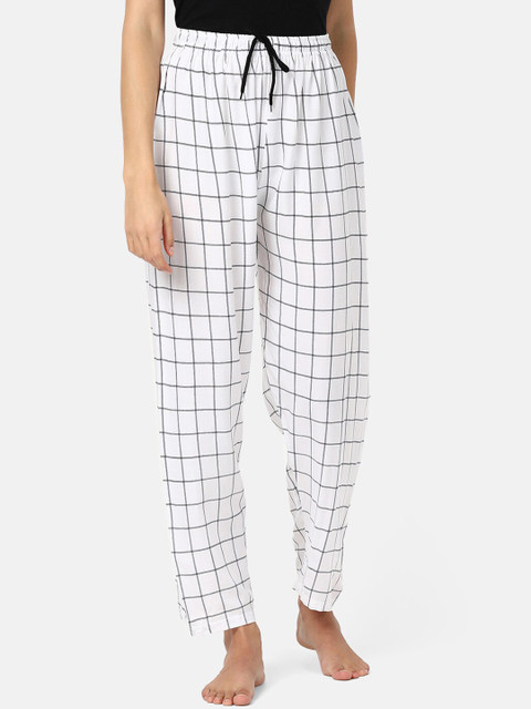 

V2 Value & Variety Women White & Grey Checked Lounge Pants