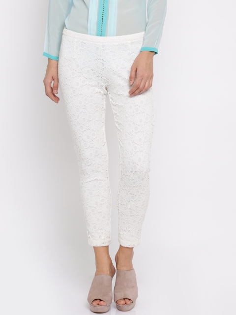 

Jealous 21 Women White Self-Design Flat-Front Trousers