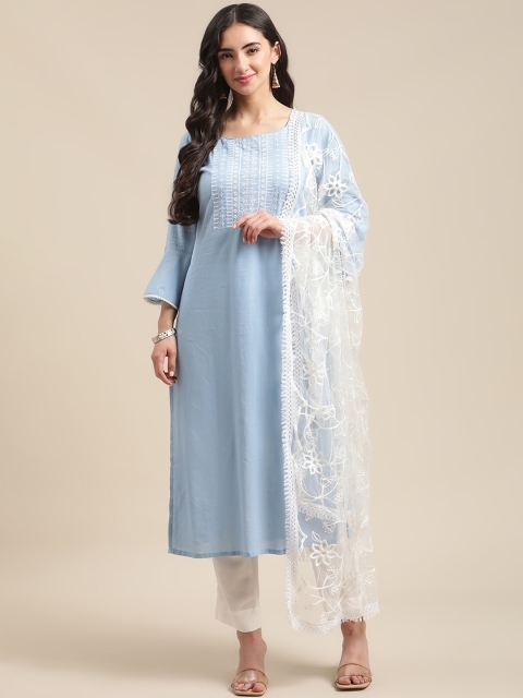 

Varanga Blue Yoke Embroidered Kurta Set With Aari Embroidered Dupatta