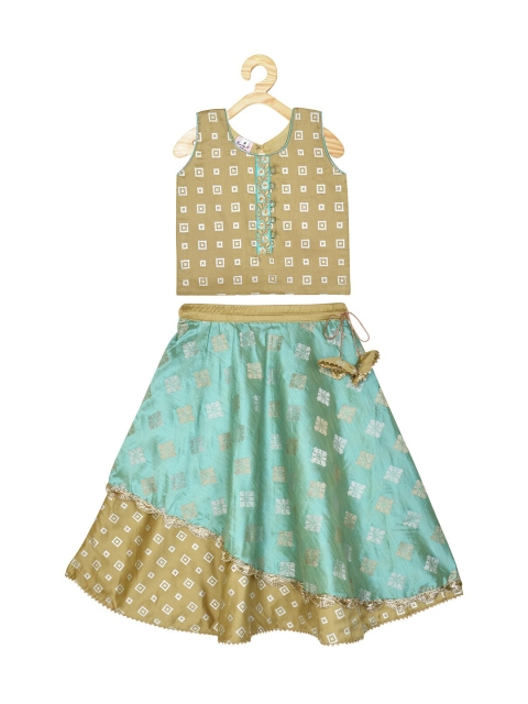 

Kinder Kids Girls Pink & Beige Printed Semi-Stitched Lehenga & Ready to Wear Choli