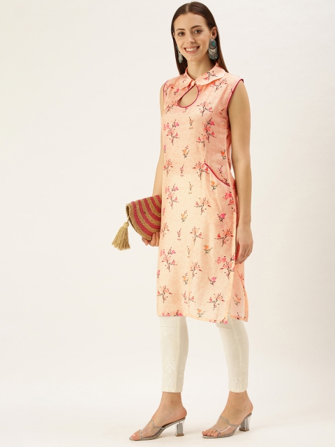 

cbazaar Women Pink & Peach-Coloured Floral Printed Floral Kurta