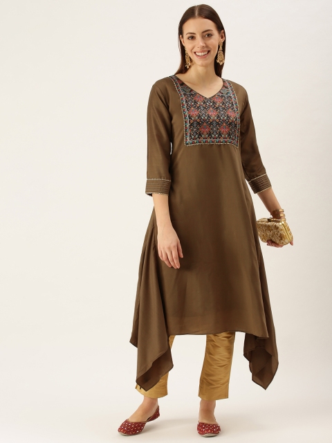 

cbazaar Women Brown Yoke Design Gotta Patti Kurta