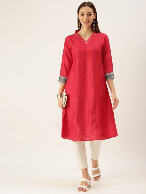 

cbazaar Women Pink Yoke Design Gotta Patti Kurta