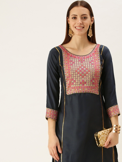 

cbazaar Women Charcoal Grey Yoke Design Gotta Patti Kurta