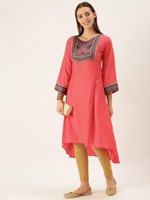 

cbazaar Women Pink Ethnic Motifs Yoke Design Kurta