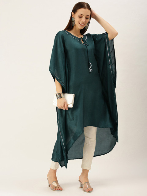 

cbazaar Women Teal Green Flared Sleeves Kaftan Kurta with Gotta Patti Detail
