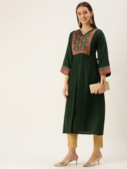 

cbazaar Women Green Ethnic Motifs Yoke Design Gotta Patti Kurta