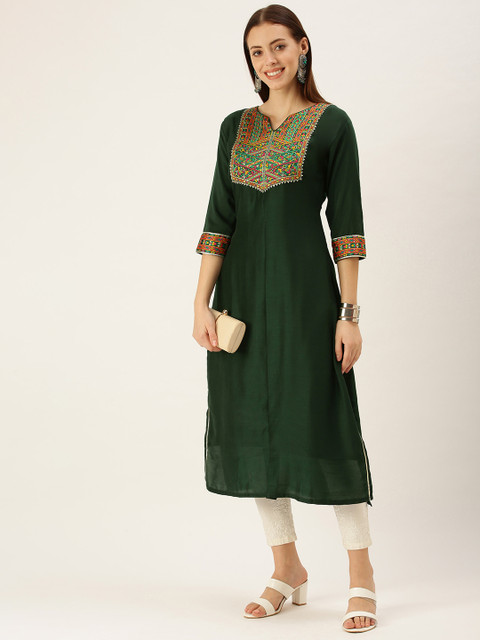 

cbazaar Women Green Yoke Design Gotta Patti Kurta