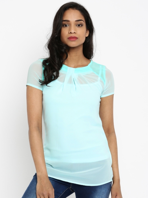 

Jealous 21 Women Turquoise Blue Solid Blouson Top