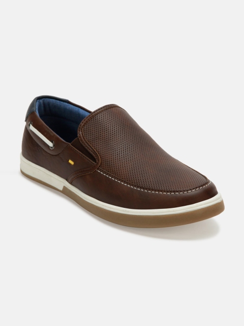 

ID Men Brown Perforations Leather Slip-On Sneakers