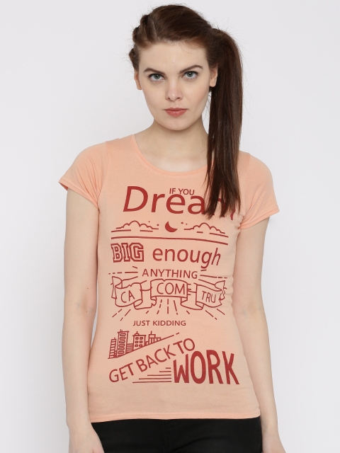 

Jealous 21 Women Peach-Coloured Printed T-shirt