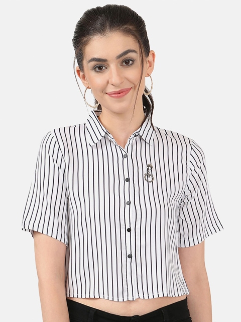 

V2 Value & Variety White Striped Shirt Style Crop Top