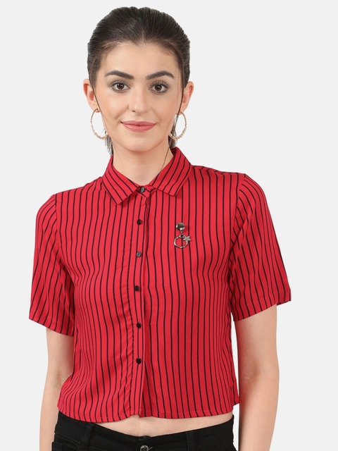 

V2 Value & Variety Red Striped Shirt Style Crop Top