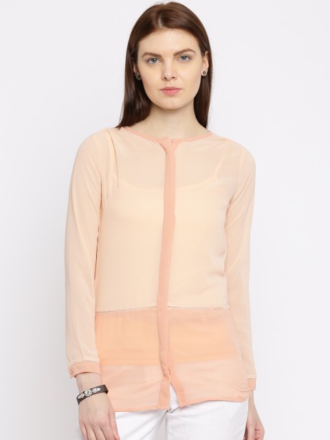 

Jealous 21 Women Peach Solid Shirt Style Sheer Top
