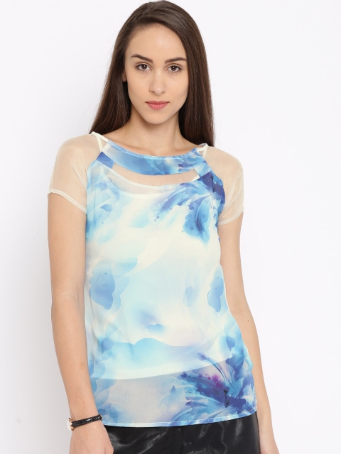 

Jealous 21 Women White & Blue Printed Top