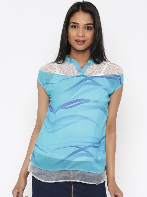 

Jealous 21 Women Blue Printed Sheer Top