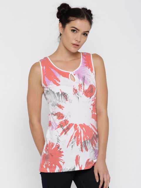 

Jealous 21 Women White & Coral Red Printed Top