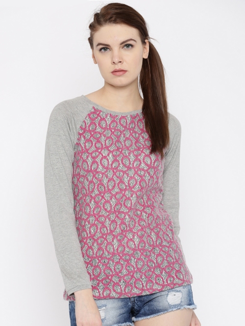 

Jealous 21 Women Pink & Grey Melange Self-Design Top