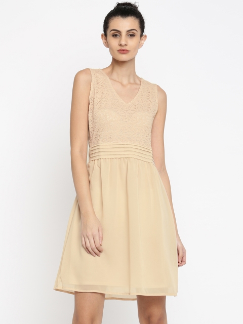 

Jealous 21 Women Beige Lace Fit and Flare Dress