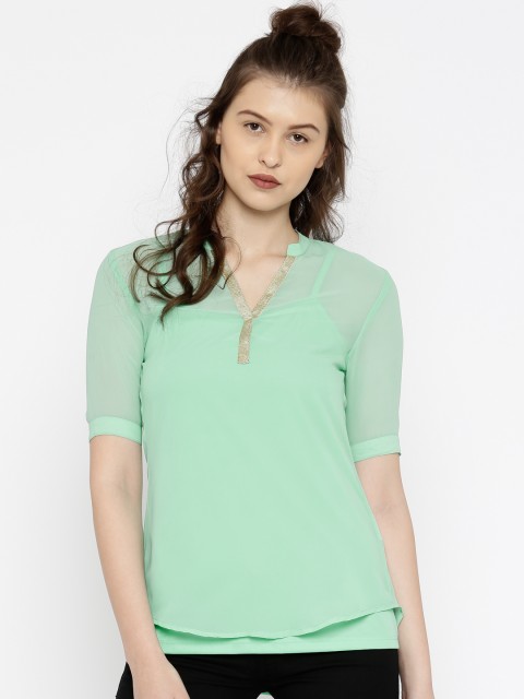 

Jealous 21 Women Green Sheer Top