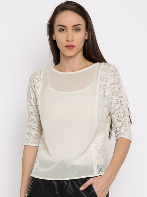 

Jealous 21 Women Off-white Self-design Sheer Top