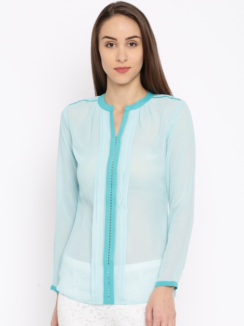 

Jealous 21 Women Blue Solid Sheer Top