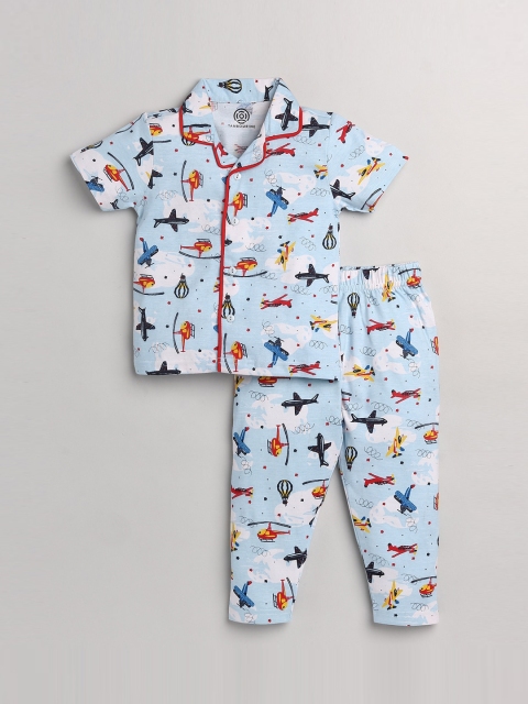 

TAMBOURINE Boys Blue & White Printed Night Suit