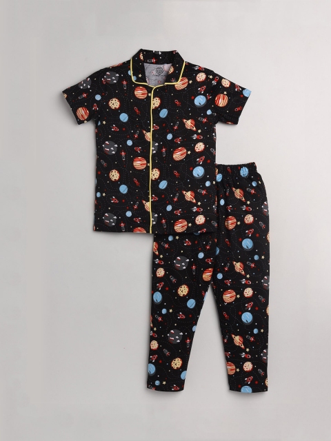 

TAMBOURINE Boys Cotton Navy Blue & Yellow Space Printed Night suit