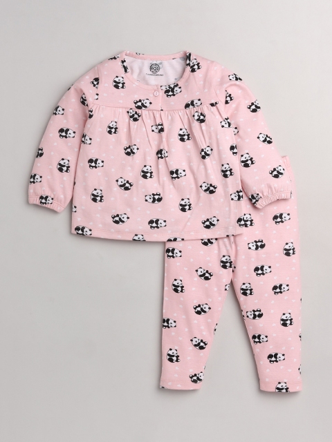 

TAMBOURINE Girls Pink & Black Printed Night suit