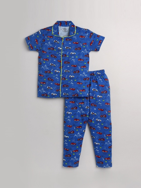 

TAMBOURINE Boys Blue & Red Printed Pure Cotton Night Suit