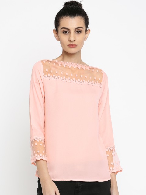 

Jealous 21 Women Peach-Coloured Lace Top