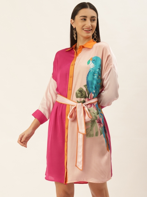 

radka Pink & Magenta Colourblocked Satin Shirt Dress