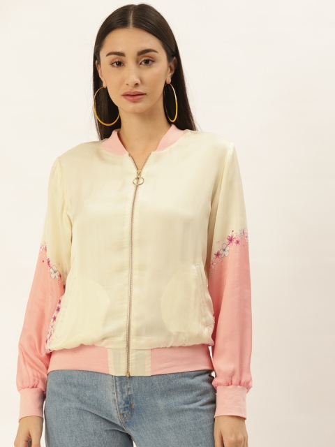 

radka Women Pink Yellow Floral Lightweight Bomber Jacket