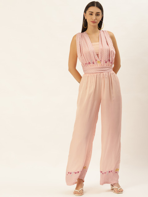 

radka Pink Printed Geometric Tie Basic Jumpsuit