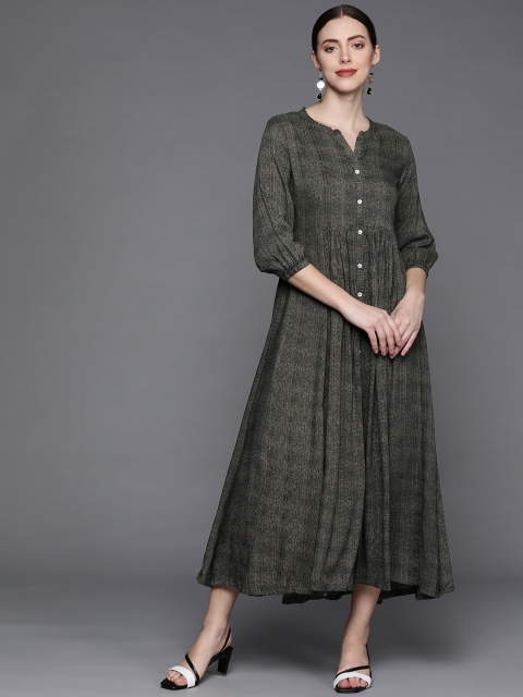 

PINKSKY Black & Beige Printed A-Line Midi Dress