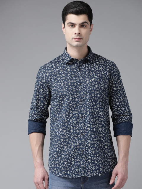 

Blackberrys Men Navy Blue & Off-White India Slim Fit Floral Printed Casual Shirt